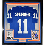 Framed Autographed/Signed Steve Spurrier 35x39 Florida Blue Jersey JSA COA