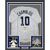 Framed Autographed/Signed Chris Chambliss 35x39 NY Pinstripe Jersey JSA COA