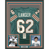 FRAMED Autographed/Signed JIM LANGER "HOF 87" 33x42 Miami Teal Jersey JSA COA