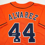 Framed Autographed/Signed Yordan Alvarez 35x39 Houston Orange Jersey JSA COA