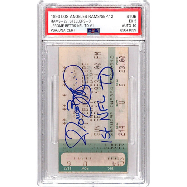 Jerome Bettis Signed Pittsburgh Steelers 09/12/93 1st TD Slab Ticket PSA 38020