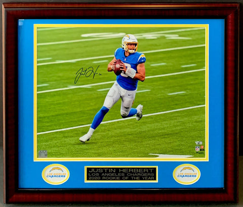 Justin Herbert signed 16x20 photo framed Chargers 2020 ROY Plaque Auto Fanatics