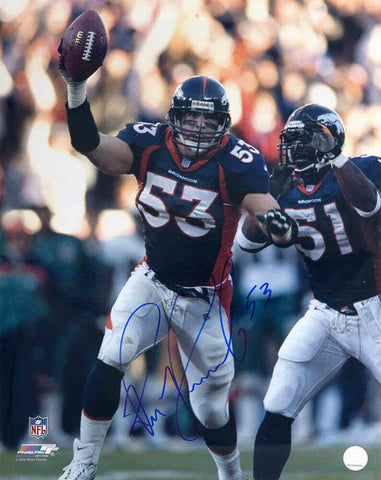 Bill Romanowski Signed Denver Broncos Holding Football 16x20 Photo -SCHWARTZ COA