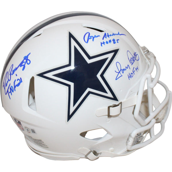 Pearson/Staubach/Dorsett Signed Dallas Cowboys '22 Alt Helmet HOF BAS 43393