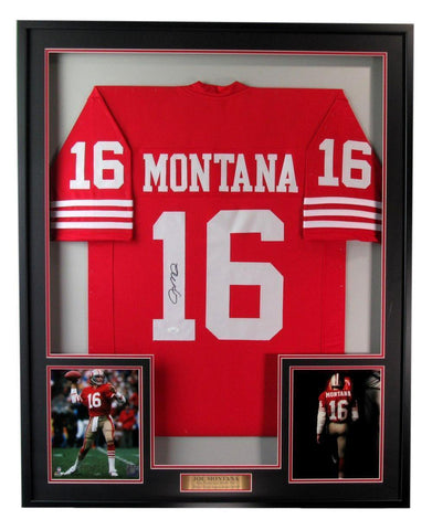 Joe Montana HOF Autographed Red Custom Football Jersey 49ers Framed JSA 177717