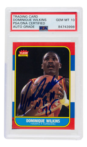 Dominique Wilkins Signed 1986 Fleer Hawks Rookie Card #121 NBA 75 Insc PSA/DNA