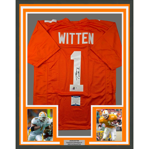 Framed Autographed/Signed Jason Witten 33x42 Tennessee Orange Jersey BAS COA
