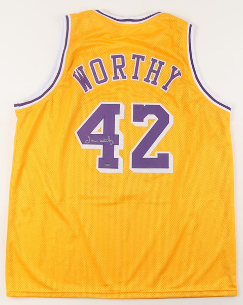 James Worthy Signed Los Angeles Lakers Home Jersey (Schwartz COA) 3xNBA Champion