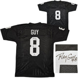 OAKLAND RAIDERS RAY GUY AUTOGRAPHED BLACK JERSEY "HOF '14" BECKETT BAS QR 212446