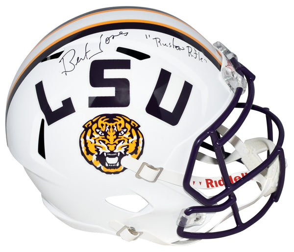 BERT JONES SIGNED LSU TIGERS WHITE FULL SIZE SPEED HELMET W/ RUSTON RIFLE