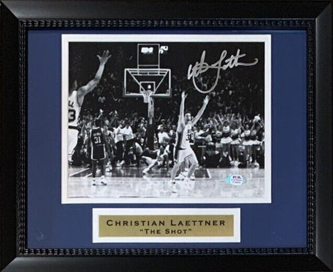 Christian Laettner Autographed Duke THE SHOT Basketball Framed 8x10 Photo PSA 3