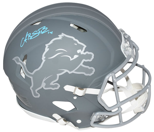 AMON-RA ST BROWN SIGNED DETROIT LIONS SLATE AUTHENTIC SPEED HELMET BECKETT