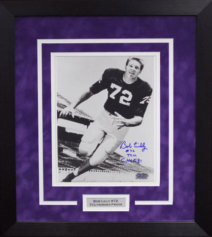 BOB LILLY AUTOGRAPHED TCU HORNED FROGS 8x10 FRAMED PHOTO W/ CHOF 81
