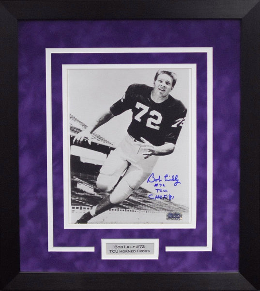 BOB LILLY AUTOGRAPHED TCU HORNED FROGS 8x10 FRAMED PHOTO W/ CHOF 81