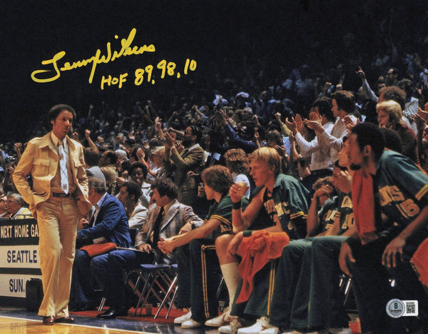 Lenny Wilkens Autographed 11x14 Photo Supersonics HOF 89,98,10 Beckett SB30699