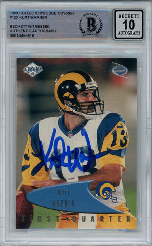 Kurt Warner Signed 1999 Collectors Edge #123 Trading Card BAS 10 Slab 38600