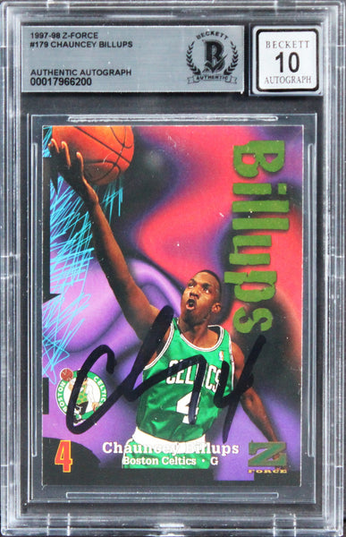 Celtics Chauncey Billups Signed 1997 Z-Force #179 Rookie Card Auto 10! BAS Slab