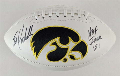 Ed Podolak HOF Iowa 21 Signed Hawkeyes Logo Football (JSA COA) Kansas City Chief