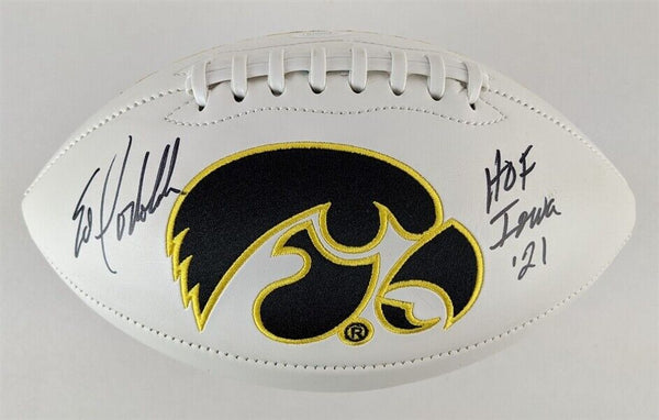 Ed Podolak HOF Iowa 21 Signed Hawkeyes Logo Football (JSA COA) Kansas City Chief