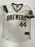 HANK AARON Signed Official Majestic Brewers Jersey AUTO - JSA