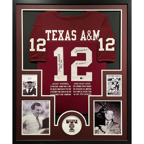 Jackie Sherrill John Crow Autographed Signed Framed Texas A&M Jersey