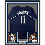 Framed Autographed/Signed Dwight Doc Gooden 33x42 New York Blue Jersey BAS COA