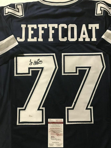 Autographed/Signed JIM JEFFCOAT Dallas Dark Blue Football Jersey JSA COA Auto