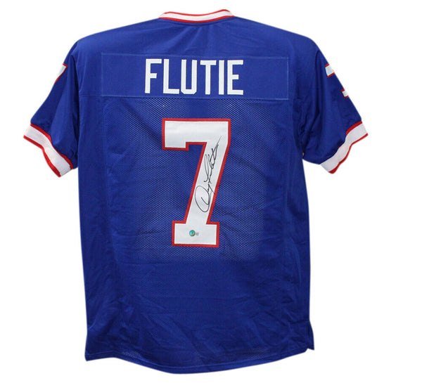 Doug Flutie Autographed/Signed Pro Style Blue XL Jersey Beckett 39313