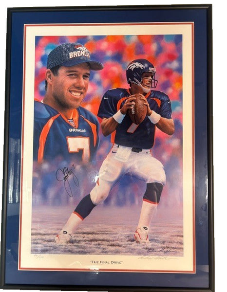John Elway Autographed 16x20 Lithograph Framed JSA COA