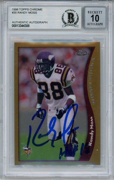 Randy Moss Autographed 1998 Topps Chrome Rooke Card HOF BAS Slab 34427