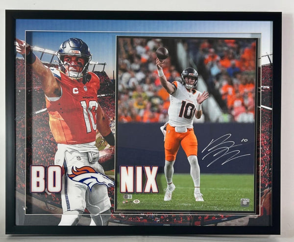 Bo Nix Autographed 16x20 Broncos Photo in 3D Shadowbox (31.5"W x 35.5"H) BAS COA