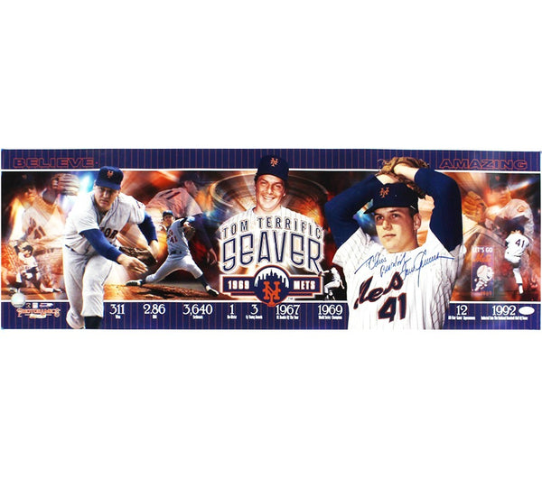Tom Seaver Signed New York Mets Unframed 12x36 1969 Career Stats MLB Pamoramic