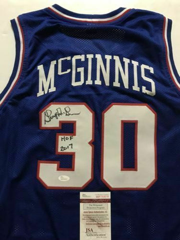 Autographed/Signed GEORGE MCGINNIS HOF 17 Philadelphia Blue Jersey JSA COA Auto