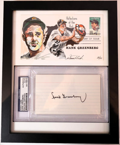 Hank Greenberg Autographed Notecard w/ Postcard Framed PSA COA