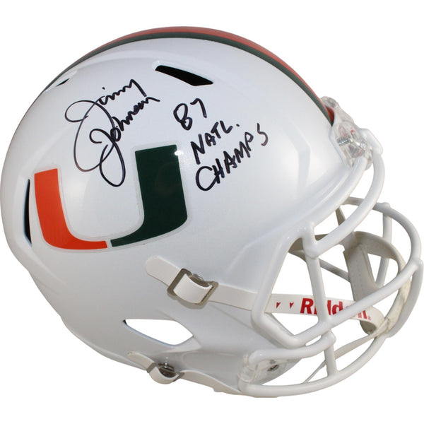 Jimmy Johnon Autographed Miami Hurricanes F/S Helmet 87 Champs Beckett 50131