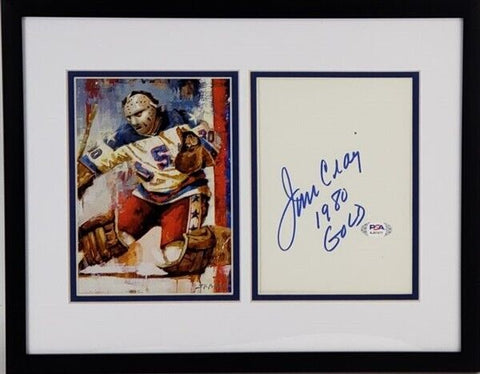 Jim Craig "1980 Gold" Signed 5x7 Card /Team USA Men's Hockey 12x15 Framed / PSA