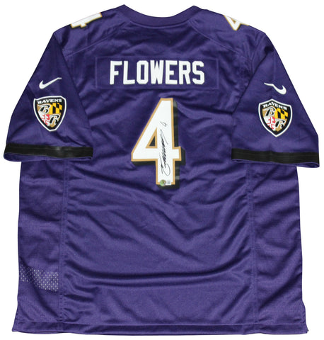 ZAY FLOWERS AUTOGRAPHED BALTIMORE RAVENS #4 PURPLE NIKE JERSEY BECKETT