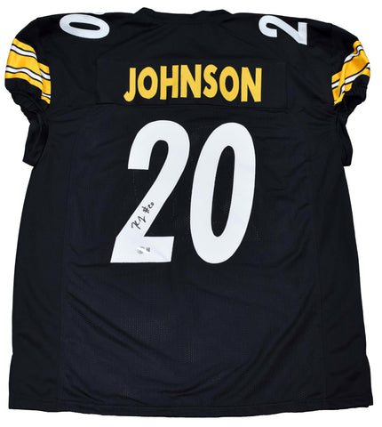 KALEB JOHNSON SIGNED PITTSBURGH STEELERS #20 BLACK GAME CUT JERSEY BECKETT
