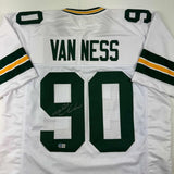 Autographed/Signed Lukas Van Ness Green Bay White Football Jersey BAS COA