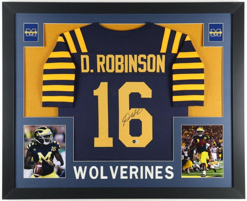 Denard Robinson Signed Michigan Wolverines 35x43 Framed Throwback Jersey Beckett