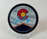 Martin Necas Autographed Colorado Flag/Avalanche Jersey Puck (Fanatics COA)