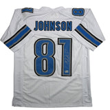 Autographed/Signed Calvin Johnson Detroit White Football Jersey JSA COA #2
