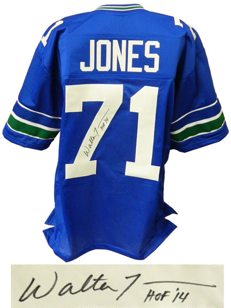 WALTER JONES Seattle Seahawks Signed Blue Football Jersey w/HOF'14 - SCHWARTZ