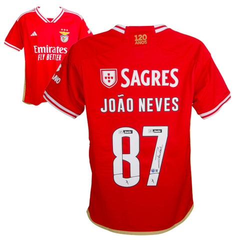 Joao Neves Signed Benfica Home Soccer Jersey #87 with Beckett Witness