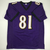 Autographed/Signed ANQUAN BOLDIN Baltimore Purple Football Jersey Beckett COA