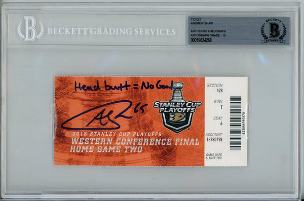 Andrew Shaw Signed Chicago Blackhawks 2015 WCF Head Butt Ticket Beckett 57192