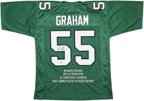 EAGLES BRANDON GRAHAM AUTOGRAPHED KELLY GREEN SUPER BOWL STATS JERSEY BECKETT