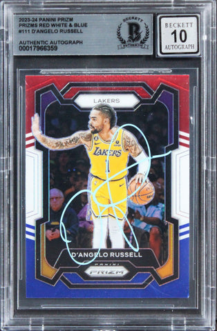 Lakers D'Angelo Russell Signed 2023 Panini Prizm RWB #111 Card Auto 10! BAS Slab