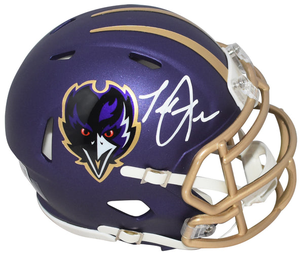 TERRELL SUGGS SIGNED BALTIMORE RAVENS 2024 PURPLE SPEED MINI HELMET BECKETT