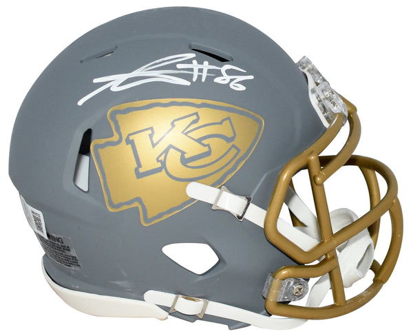 GEORGE KARLAFTIS SIGNED KANSAS CITY CHIEFS SLATE SPEED MINI HELMET BECKETT